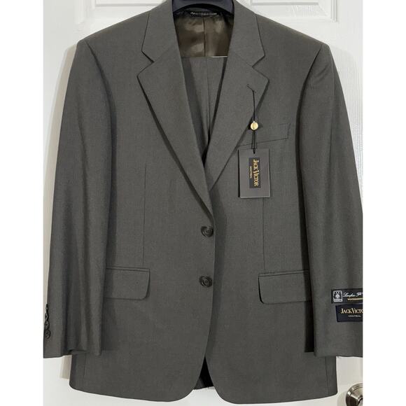 NWT Jack Victor Suit 40S Mens Olive Green Gray Luca 110s Wool 2 Pc 34" W Cerutti - Picture 1 of 6